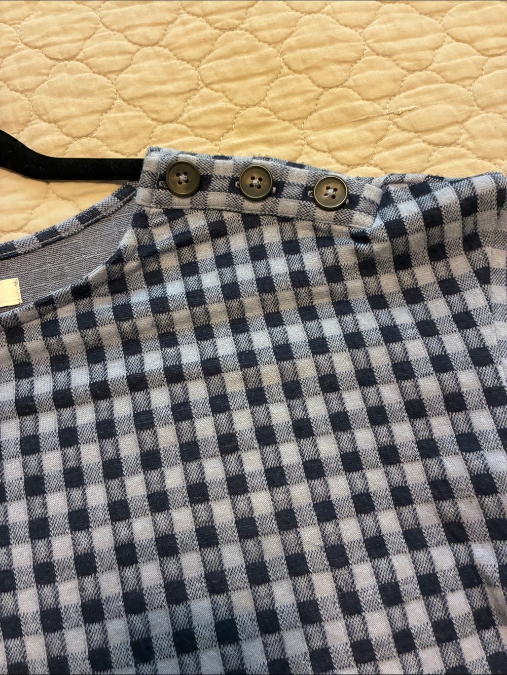 Madewell women's Navy Gingham Button-Shoulder Top - Picture 3 of 4